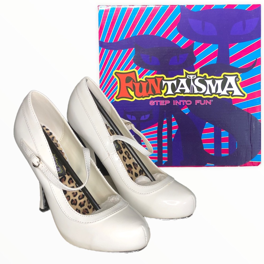 Funtasma Brand White Patent Leather Closed Toe Ankle Strap Heel